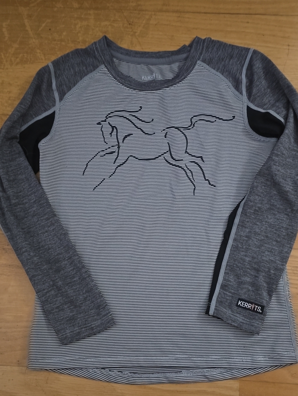 Kerrits Horseback Riding Grey Striped Horse Long Sleeve Breathable Shirt